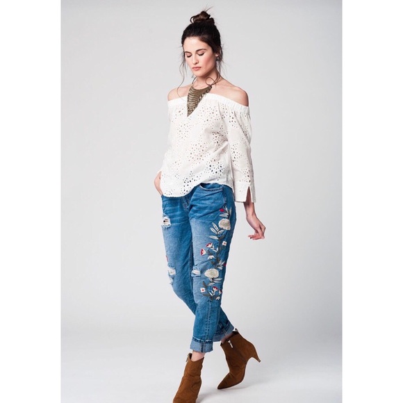 NWT WHITE 3/4 SLEEVE EYELET TOP - Picture 3 of 3